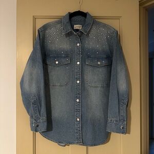 Universal Thread Oversized Denim Shirt with Rhinestones